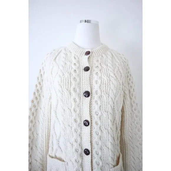 Vintage Handknit Cable Hand Knit Cardigan Sweater Carrick On Suir Ireland - Picture 3 of 14